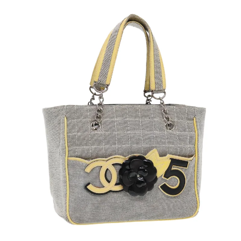 CHANEL luxury handbags with exclusive designs -CHANEL Camelia Hand Bag No5 Canvas Gray Silver CC  94827A