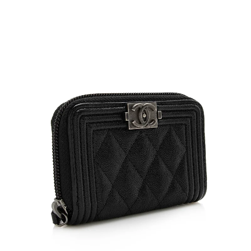 CHANEL handbags with modern gold accents -Chanel Caviar Leather Boy Zip Coin Purse (22675)