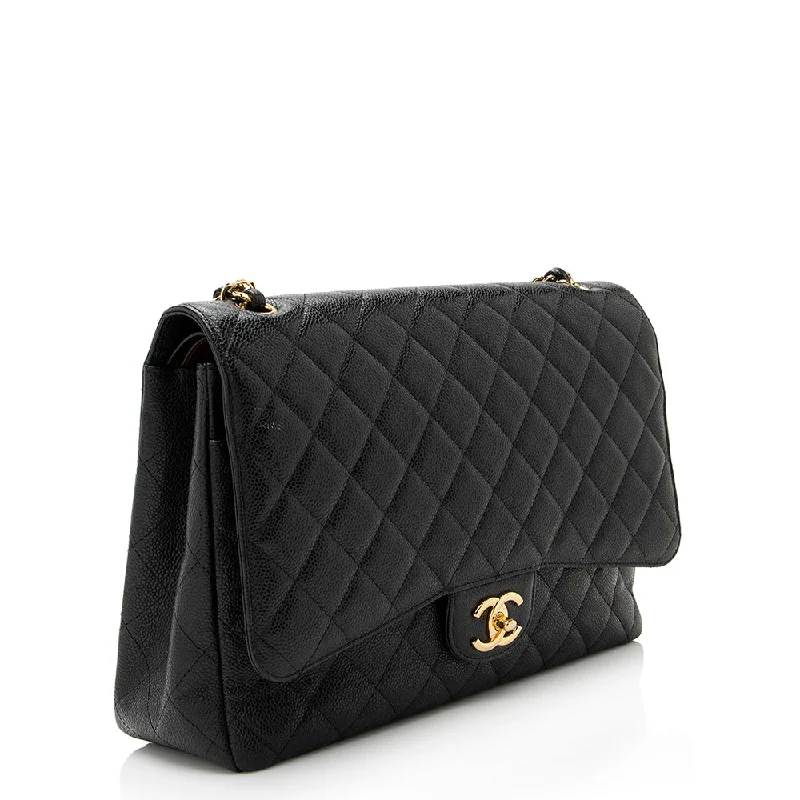 CHANEL bags with sophisticated designs -Chanel Caviar Leather Classic Maxi Double Flap Bag (21769)