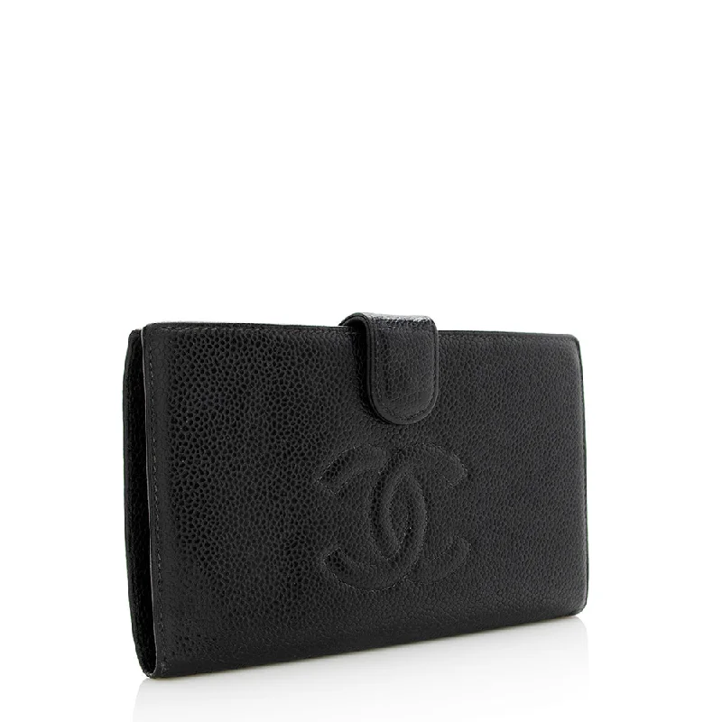 CHANEL handbags with classic leather finishes -Chanel Caviar Leather Timeless French Purse Wallet (19020)