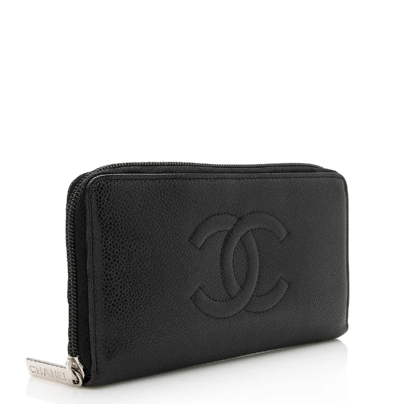 CHANEL bags with luxurious embellishments -Chanel Caviar Leather Timeless Zip Around Wallet (22219)