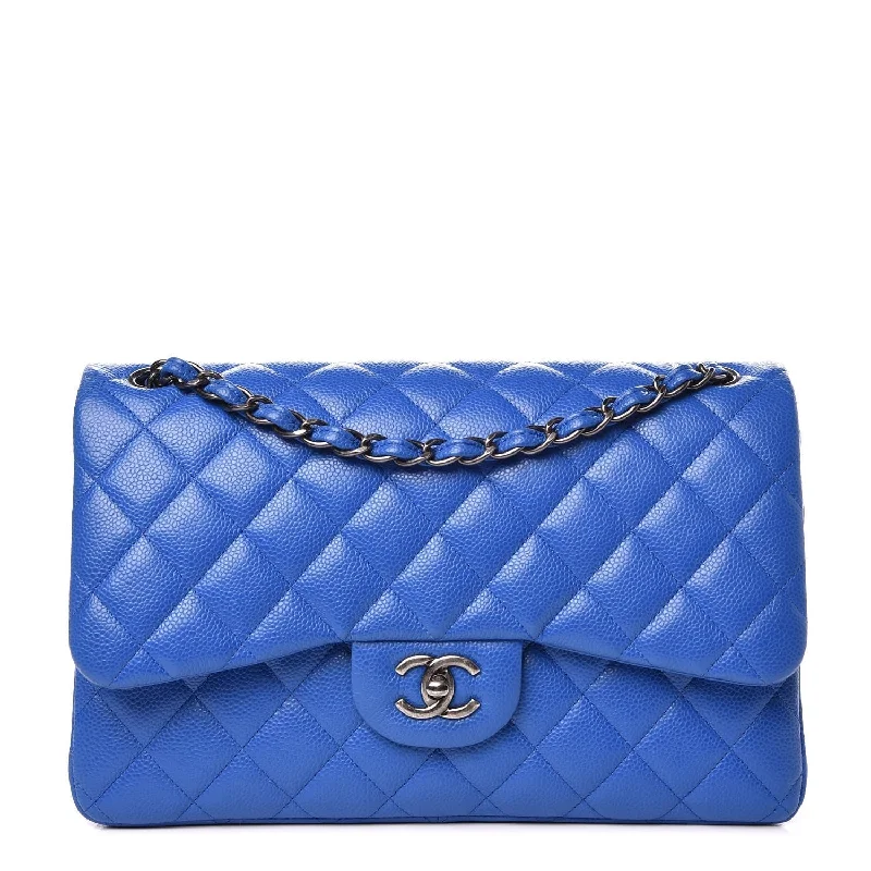 CHANEL bags with metallic chain links -CHANEL Caviar Quilted Jumbo Double Flap