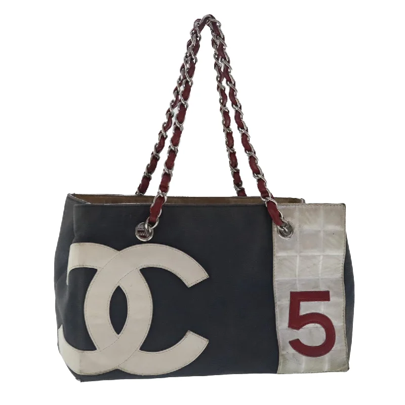 CHANEL bags for luxurious styling -CHANEL Chain Hand Bag No5 Canvas Navy Silver CC  97210