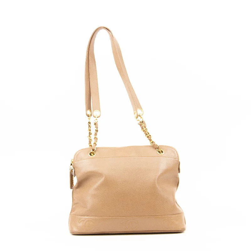 CHANEL handbags with modern gold accents -Beige Caviar Skin CC Logo Shoulder Bag