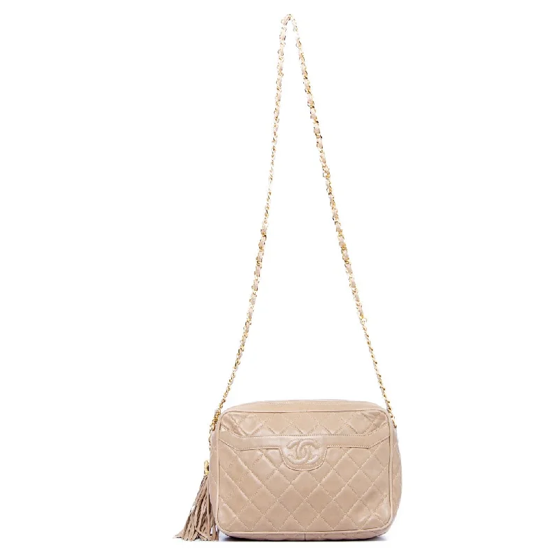 CHANEL handbags with creative hardware -Beige Quilted CC Fringe Chain Shoulder Bag