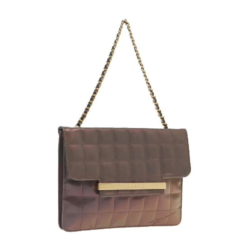 CHANEL handbags with timeless craftsmanship -CHANEL Choco Bar Chain Hand Bag Enamel Purple Gold CC  yk15606