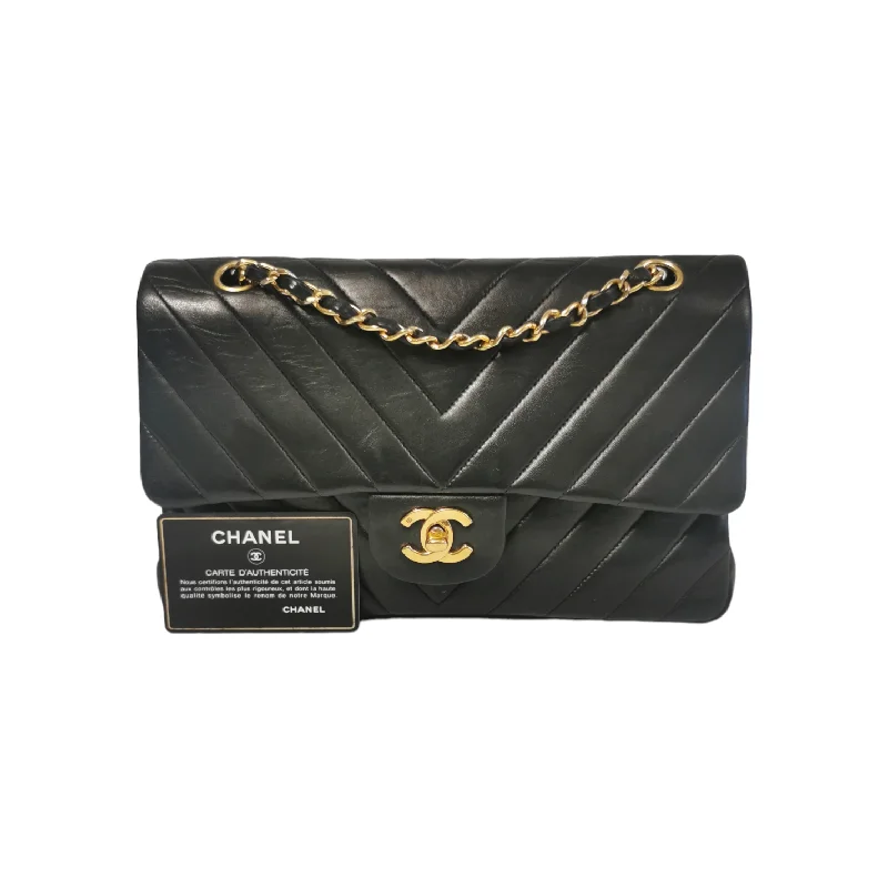 CHANEL bags with classic appeal -Chanel Classic Double Flap Chevron Black Lambskin Gold