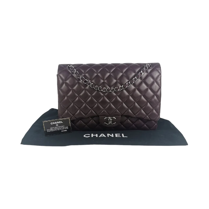 CHANEL bags with luxurious fabric accents -Chanel Classic Double Flap Maxi Purple Lambskin Silver