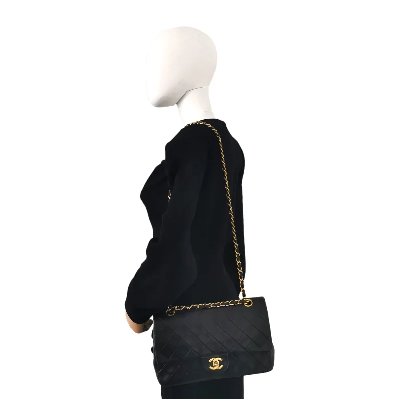 CHANEL bags with bold color options -Chanel Classic Double Flap Medium Black Lambskin Gold