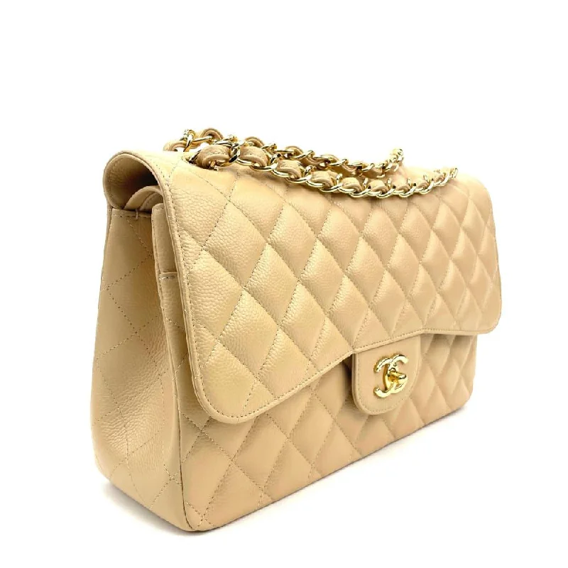 CHANEL luxury handbags with sleek lines -CHANEL Classic Jumbo Double Flap Bag Cream Caviar Leather