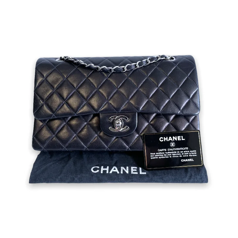 CHANEL bags for high-end occasions -Chanel Classic Double Flap Medium Navy Blue Lambskin Silver