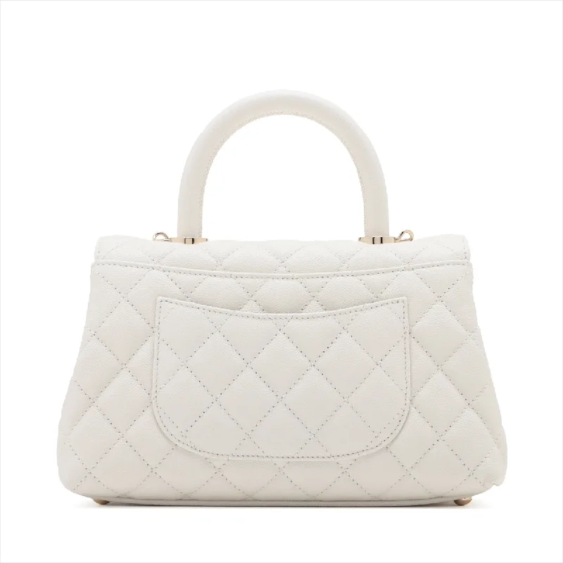 CHANEL handbags with chic finishes -Chanel Coco Handle 24 XS Caviar S 2WAY Handbag White Silver G  A92990