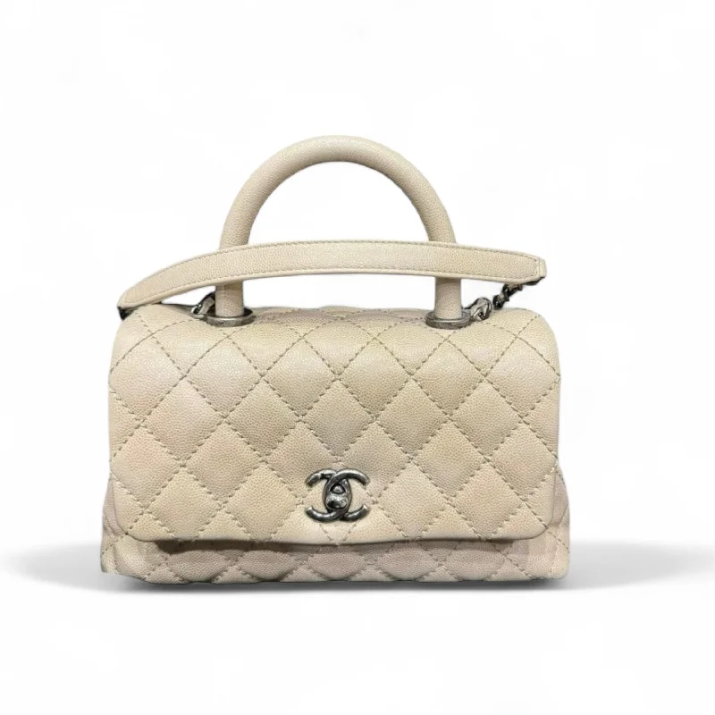 CHANEL bags with elegant chain details -Chanel Coco Handle Small Light Beige Caviar Ruthenium Hardware