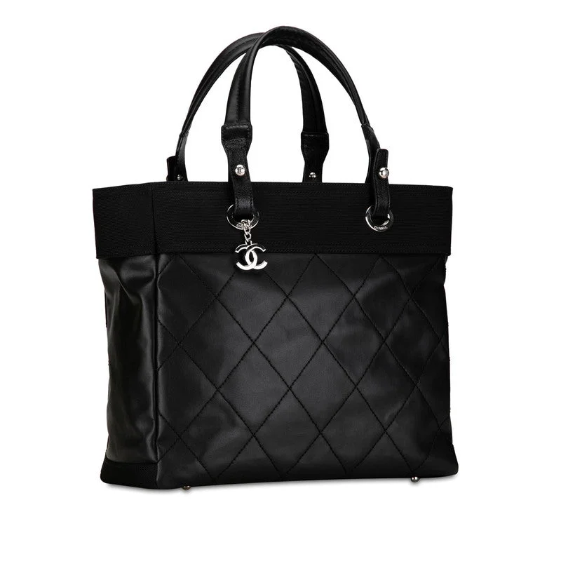 CHANEL luxury handbags with sleek lines -CHANEL COCOMARK PARIBIARITZ Tote MM Handbag Tote A34209 Black PVC canvas LADY CHANEL