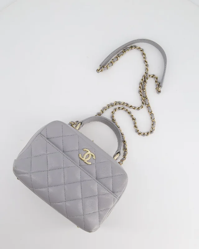 CHANEL bags for everyday luxury -Chanel Dove Grey Trendy Vanity Case Top Handle Bag in Lambskin Leather with Champagne Gold Hardware