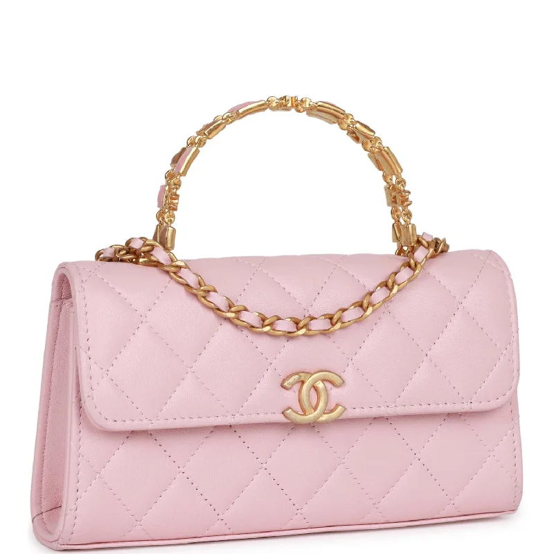 CHANEL handbags for iconic style -Chanel Enamel Top Handle Phone Holder Pink Lambskin Antique Gold Hardware