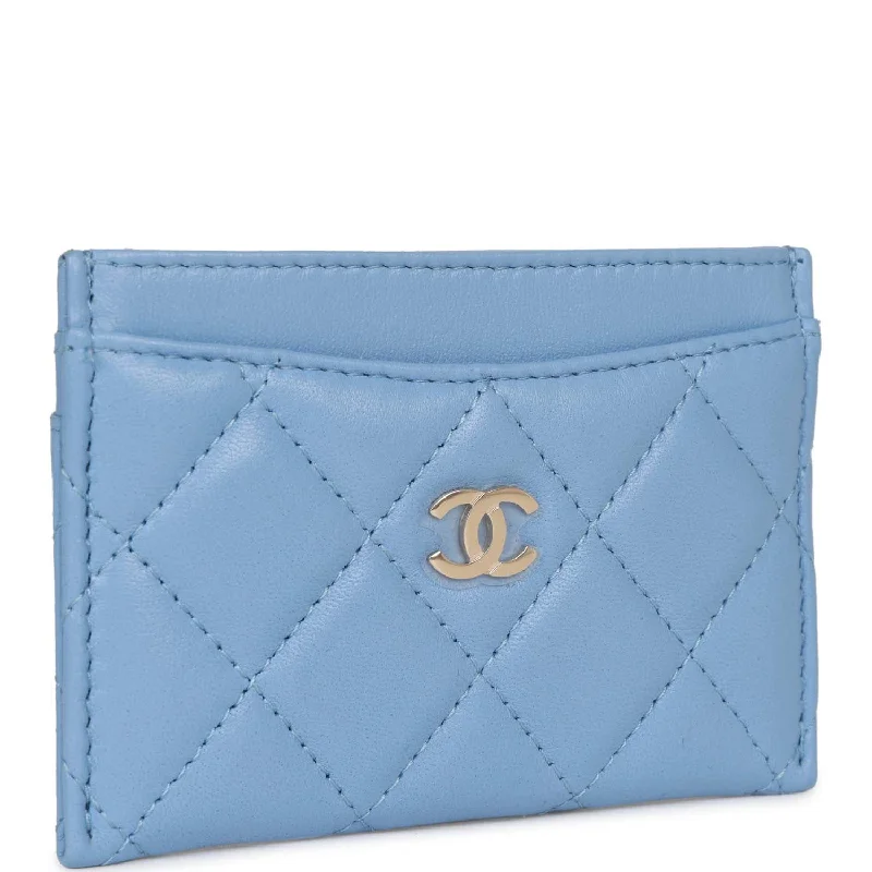 CHANEL bags with timeless patterns -Chanel Flap Card Holder Wallet Blue Lambskin Light Gold Hardware