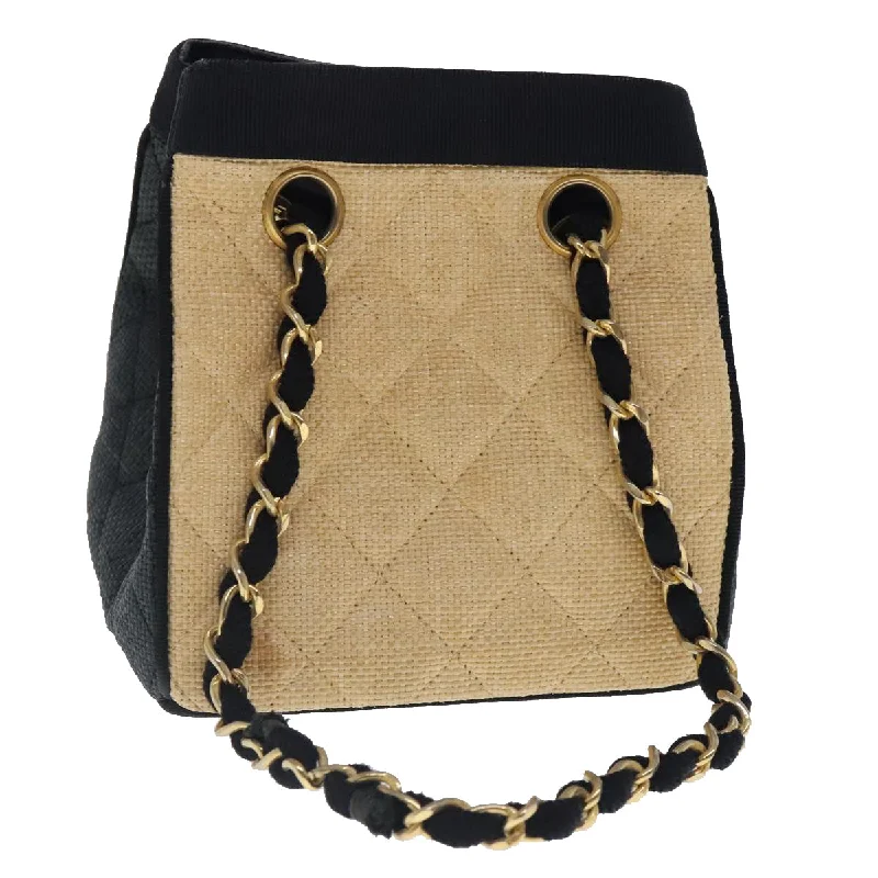 CHANEL handbags with leather handles -CHANEL Hand Bag straw Beige Black CC  bs18882