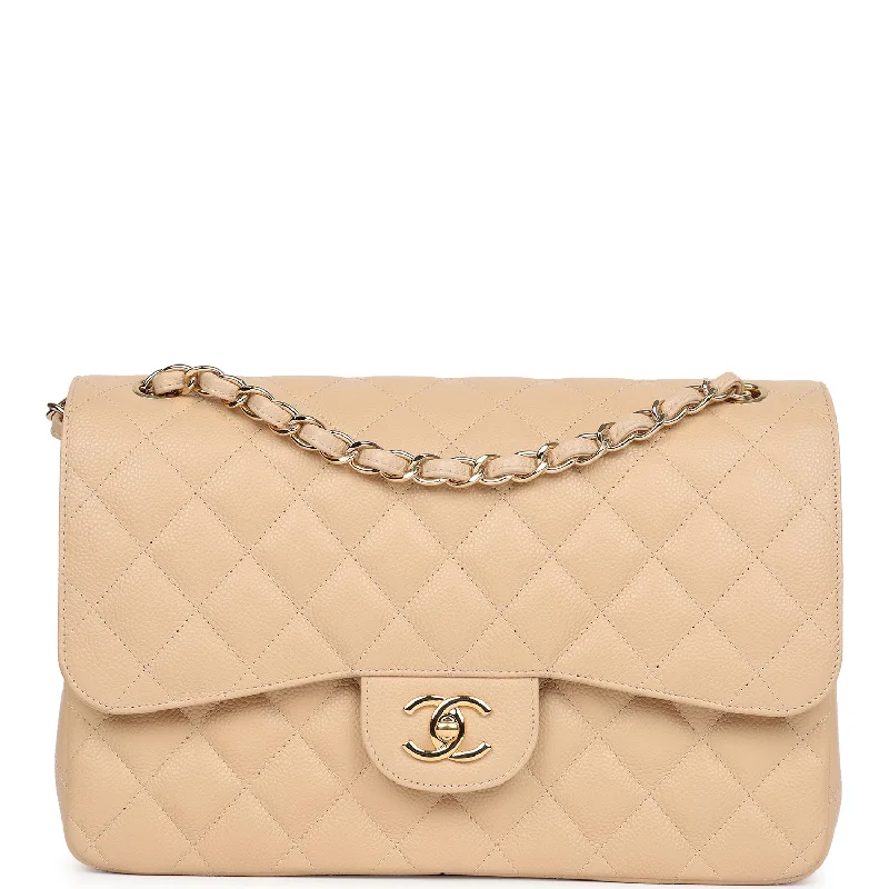 CHANEL bags for the fashion-forward woman -Chanel Jumbo Classic Double Flap Bag Beige Caviar Gold Hardware