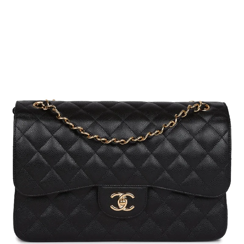 CHANEL bags for refined fashion -Chanel Jumbo Classic Double Flap Bag Black Caviar Gold Hardware