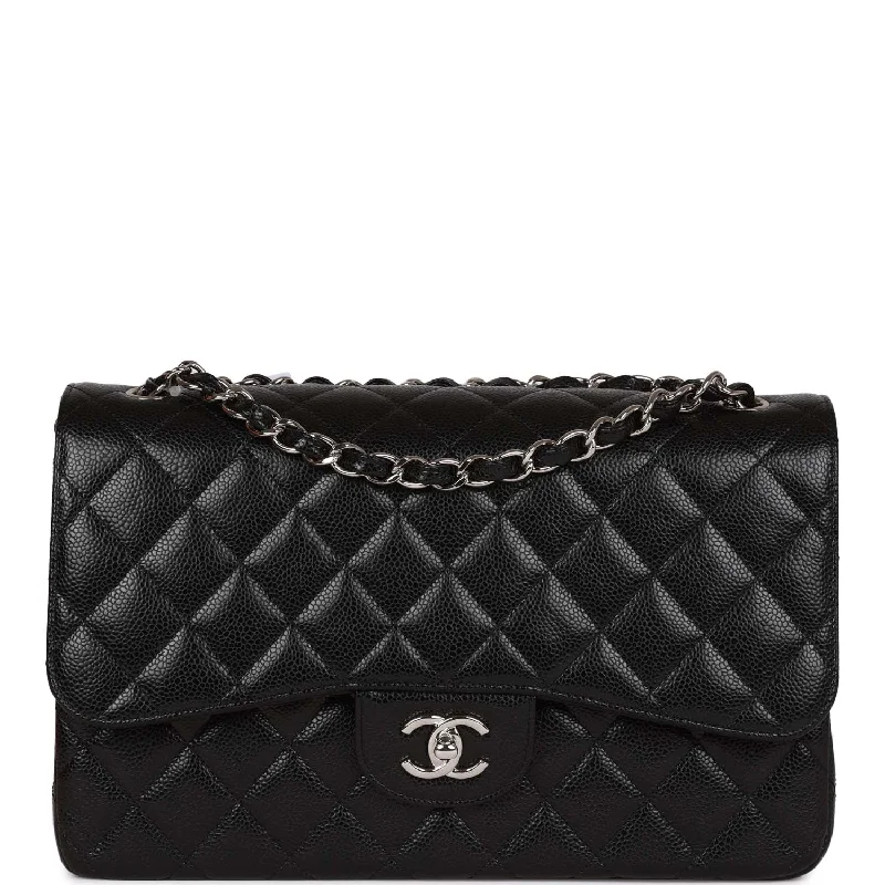 CHANEL luxury bags for fashion-forward women -Chanel Jumbo Classic Double Flap Bag Black Caviar Silver Hardware