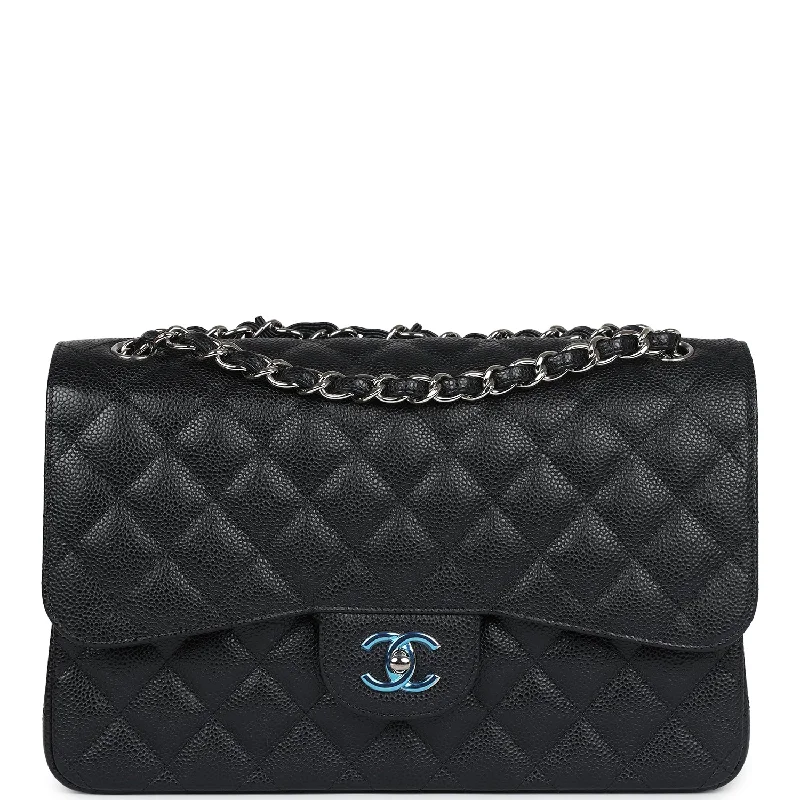 CHANEL bags with luxurious finishes -Chanel Jumbo Classic Double Flap Bag Black Caviar Silver Hardware