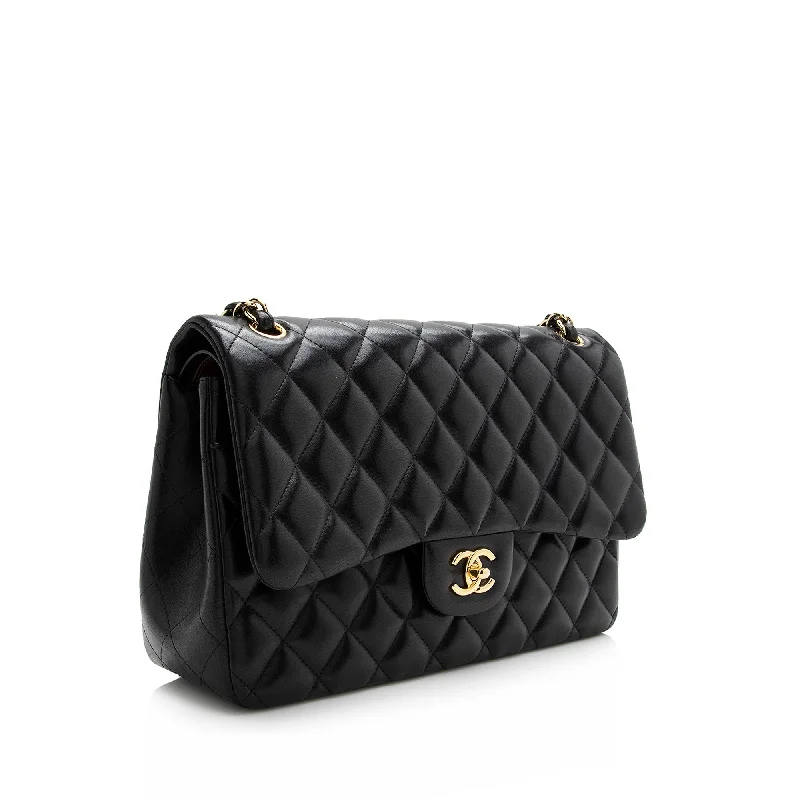 CHANEL handbags with leather handles -Chanel Lambskin Classic Jumbo Double Flap Bag (22321)