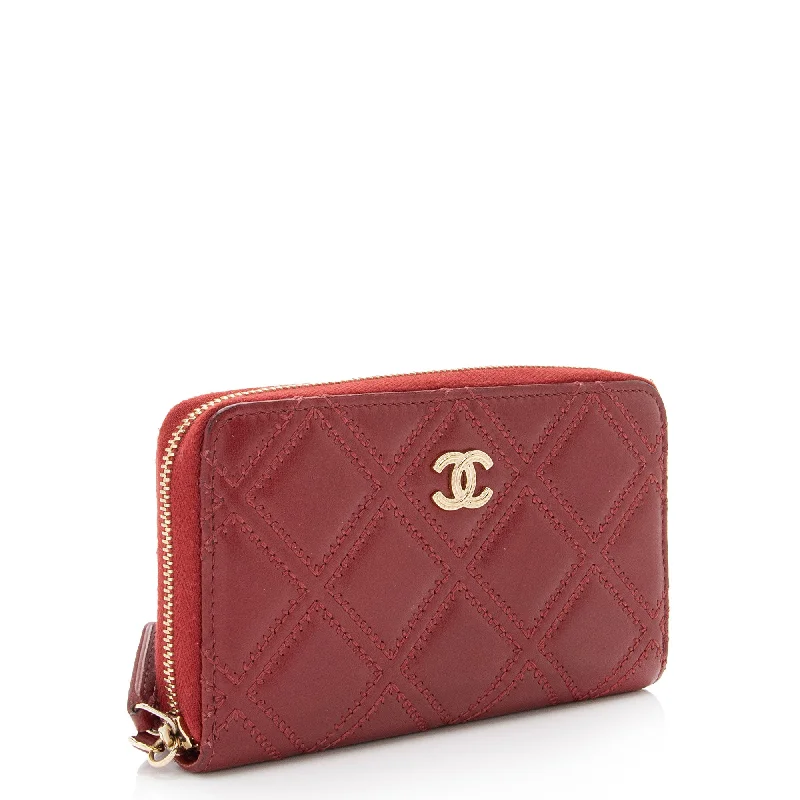 CHANEL bags for everyday luxury -Chanel Lambskin Diamond Stitched CC Small Zip Around Wallet (w55x0Z)