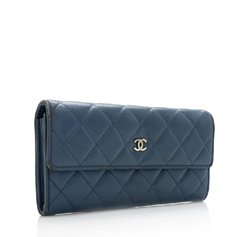 CHANEL leather handbags with subtle embellishments -Chanel Lambskin Long Flap Wallet - FINAL SALE (18689)