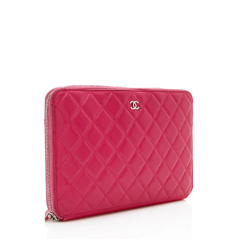 CHANEL handbags with timeless craftsmanship -Chanel Lambskin Zip Around Organizer Large Wallet - FINAL SALE (15010)