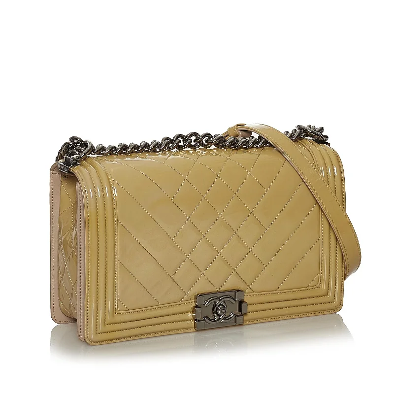 CHANEL bags with modern, sleek finishes -Chanel Large Boy Patent Leather Shoulder Bag (35838)