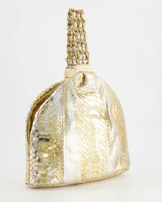 CHANEL bags with structured designs -Chanel Vintage Limited Edition Gold Metallic Python Top Handle Bag