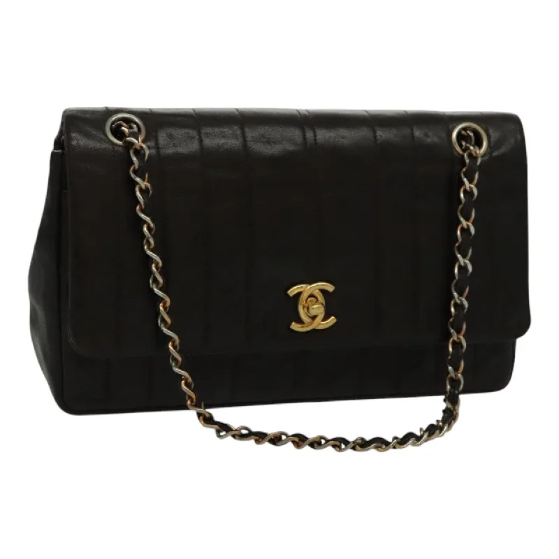 CHANEL bags with sleek metallic touches -CHANEL Mademoiselle Hand Bag Lamb Skin Vintage Brown Gold CC  yk15616