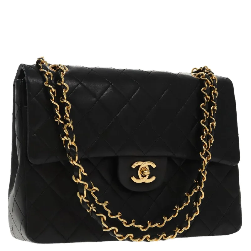 CHANEL bags for timeless sophistication -CHANEL Matelasse Chain Hand Bag Lamb Skin Black Gold CC  95715A