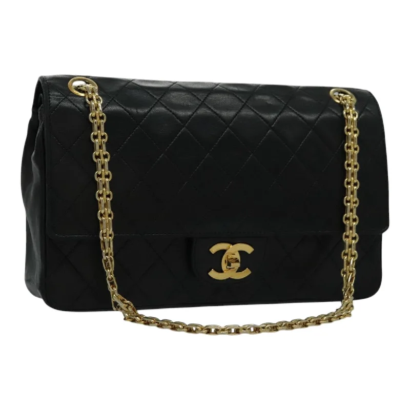 CHANEL handbags with creative detailing -CHANEL Matelasse Chain Hand Bag Lamb Skin Vintage Black Gold CC  yk15613A