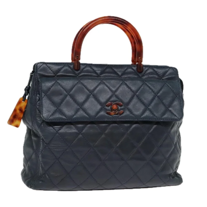 CHANEL bags with high-end metallic accents -CHANEL Matelasse Hand Bag Lamb Skin Navy CC  bs18353