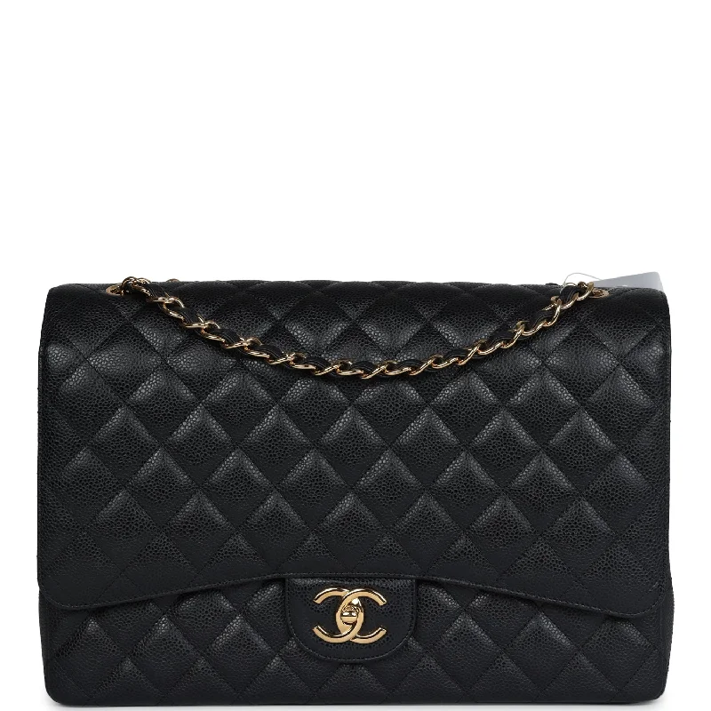 CHANEL bags with chic stitching details -Chanel Maxi Classic Double Flap Bag Black Caviar Gold Hardware