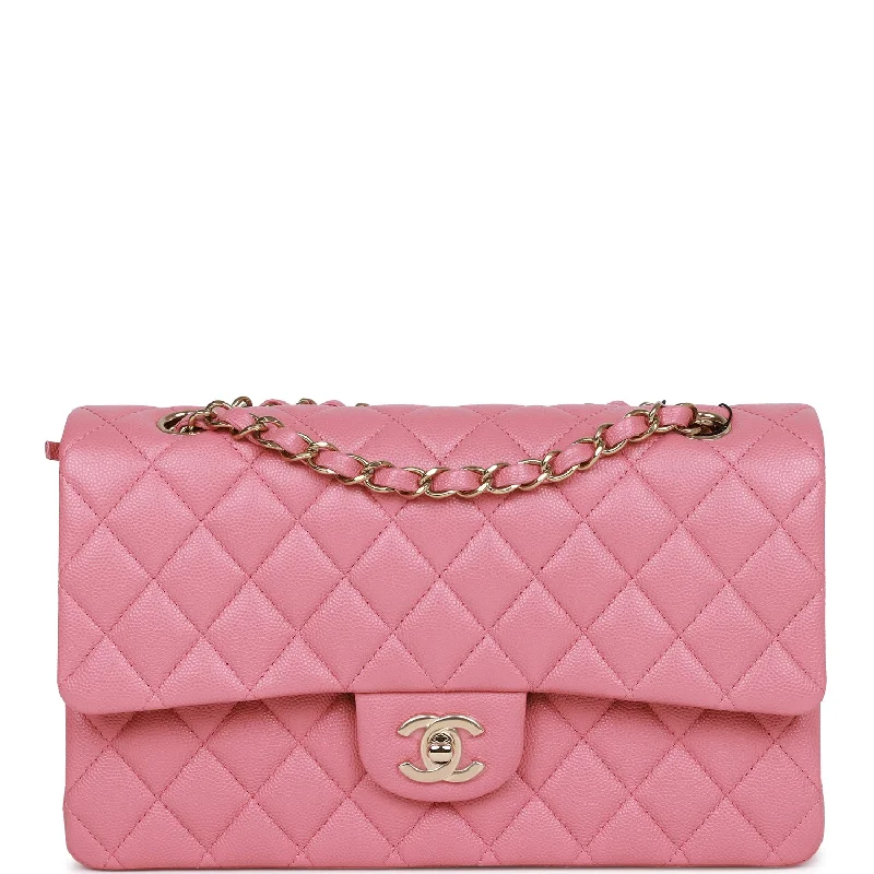 CHANEL luxury handbags with structured shapes -Chanel Medium Classic Double Flap Bag Dark Pink Caviar Light Gold Hardware