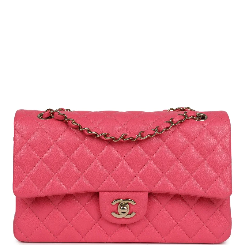 CHANEL bags with timeless patterns -Chanel Medium Classic Double Flap Hot Pink Shiny Caviar Light Gold Hardware