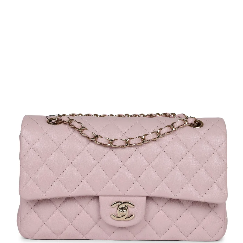 CHANEL bags for exclusive fashion shoppers -Chanel Medium Classic Double Flap Light Pink Caviar Light Gold Hardware