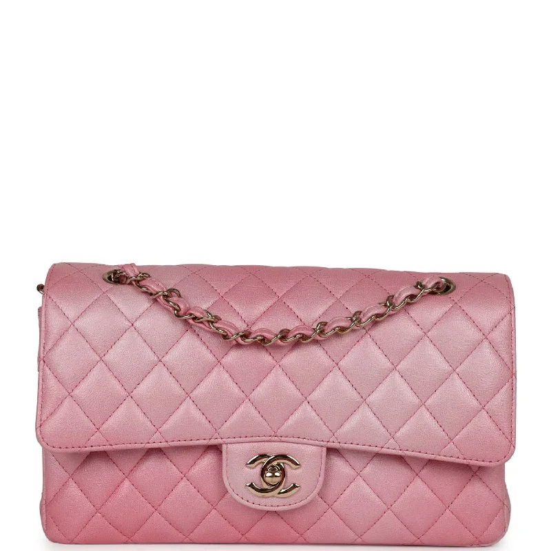 CHANEL luxury bags with fine stitching -Pre-owned Chanel Medium Classic Double Flap Bag Pink Iridescent Ombre Goatskin Gold Hardware