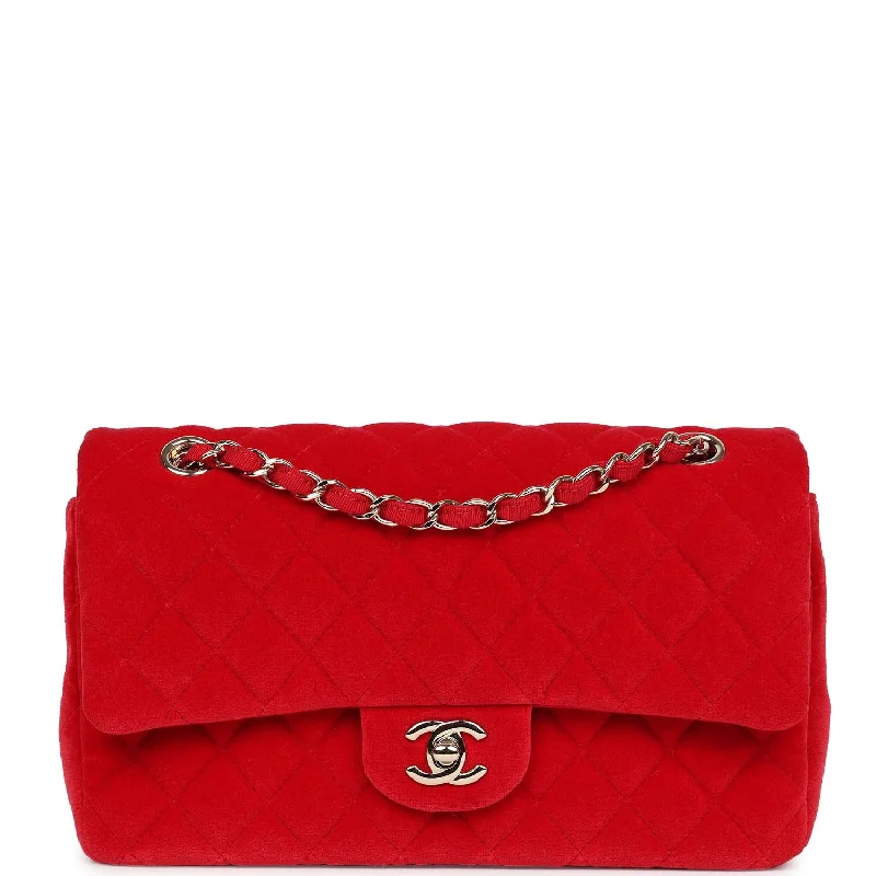 CHANEL bags with fashionable metal accents -Chanel Medium Classic Double Flap Bag Red Velvet Light Gold Hardware