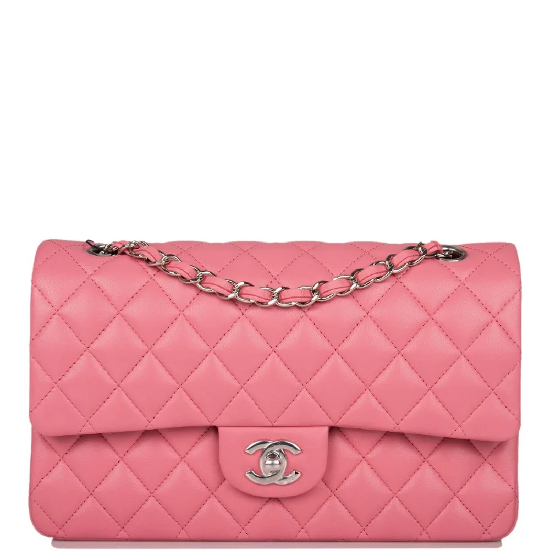 CHANEL handbags for luxury wardrobes -Chanel Medium Classic Double Flap Rose Pink Lambskin Silver Hardware