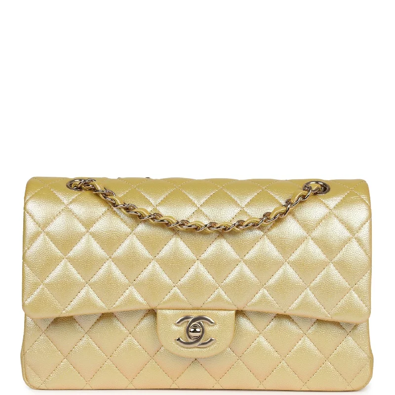 CHANEL bags with artistic detailing -Chanel Medium Classic Double Flap Bag Yellow Iridescent Caviar Light Gold Hardware