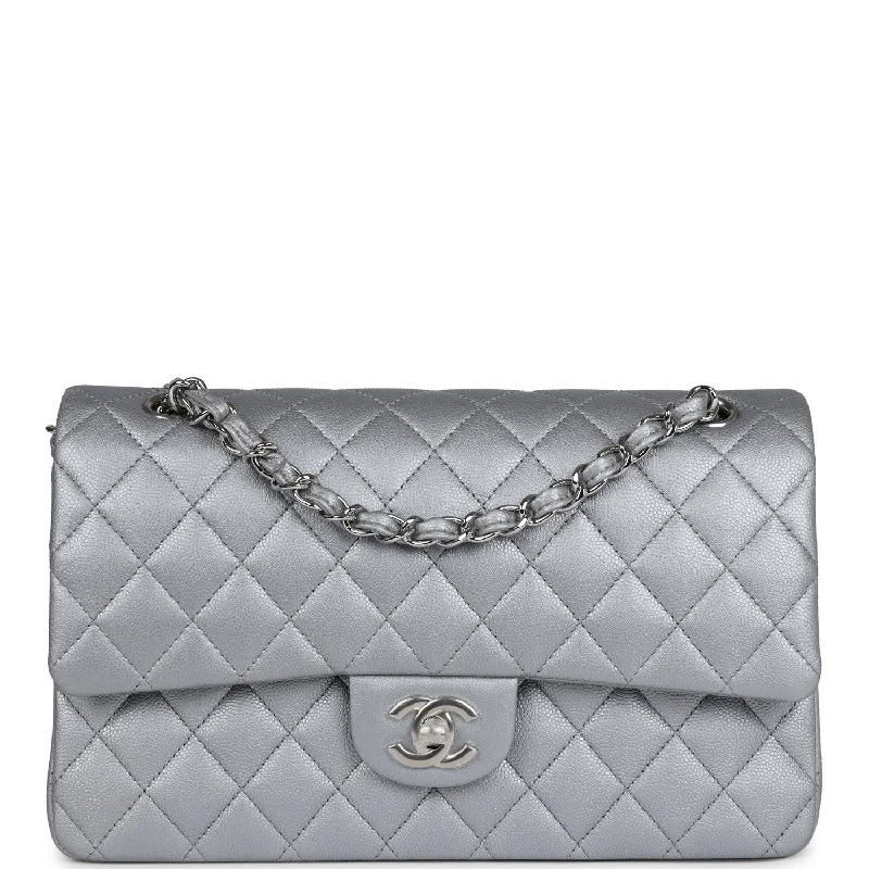 CHANEL luxury bags with minimalistic appeal -Chanel Medium Classic Double Flap Silver Caviar Silver Hardware