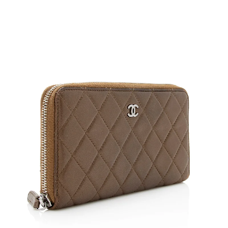 CHANEL bags with refined and polished finishes -Chanel Metallic Lambskin CC Zip Around Wallet (20961)