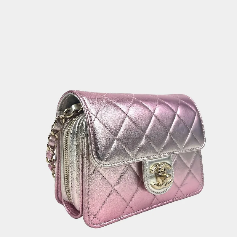 CHANEL handbags for modern luxury -CHANEL Metallic Lambskin Like A Wallet Flap Golden Pink