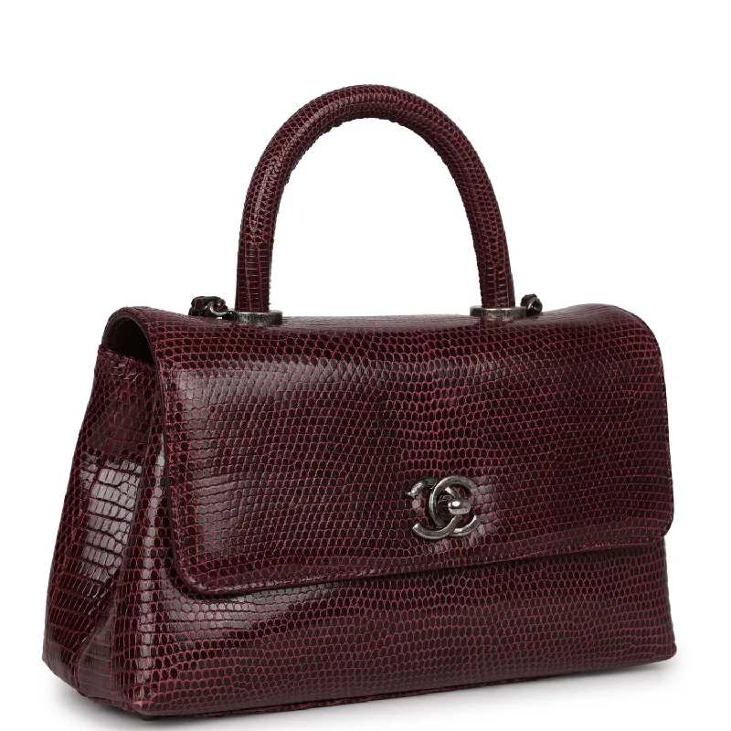 CHANEL bags for iconic collectors -Chanel Mini Coco Handle Burgundy Lizard Ruthenium Hardware