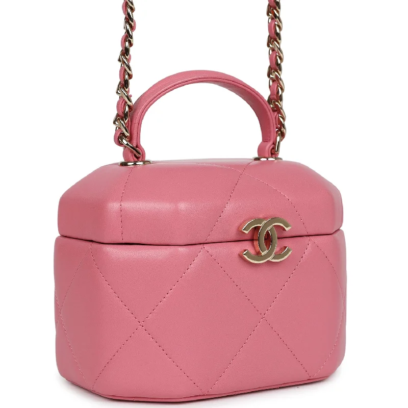 CHANEL bags for statement evenings -Chanel Mini Hexagon Top Handle Vanity Case Dark Pink Lambskin Gold Hardware