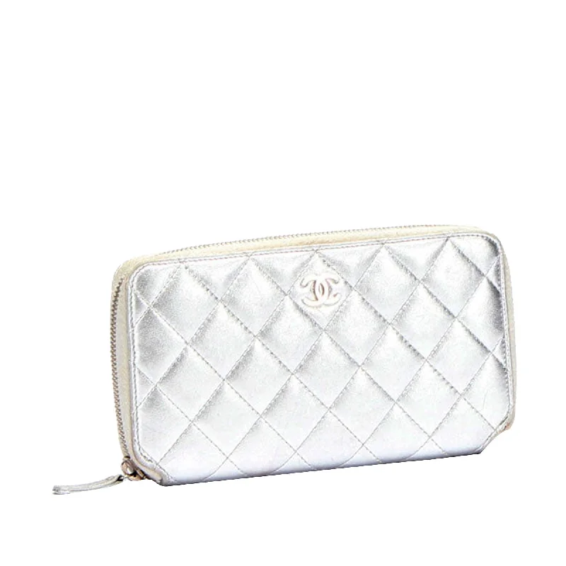 CHANEL bags with luxurious, polished finish -Chanel Quilted CC Metallic Lambskin Zip Around Wallet (PZSTv5)